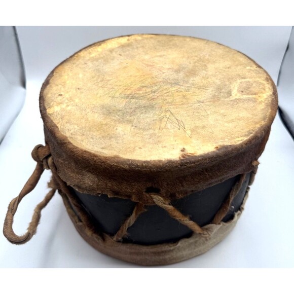 Vintage 2 Sided Native American Indian Rawhide Stretched Drum 12” X 10” Handmade - Picture 10 of 11